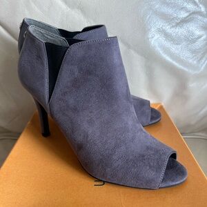 Unisa Peep-Toe Suede Ankle Booties in Charcoal